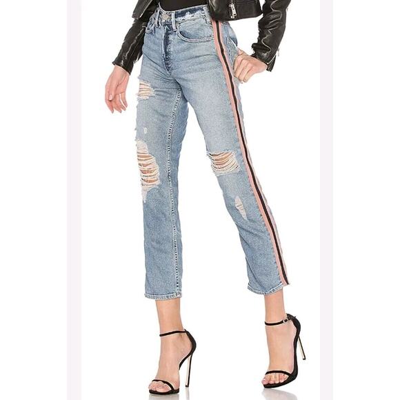 McGuire Distressed Stripe Down The Side Legs Crop Jeans Size 28 - Picture 1 of 16